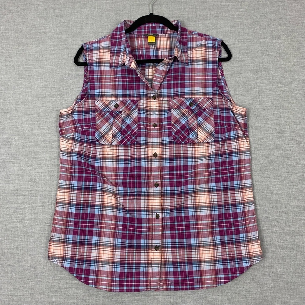 Eddie Bauer Sleeveless Button Down Plaid Shirt Purple Sz Large